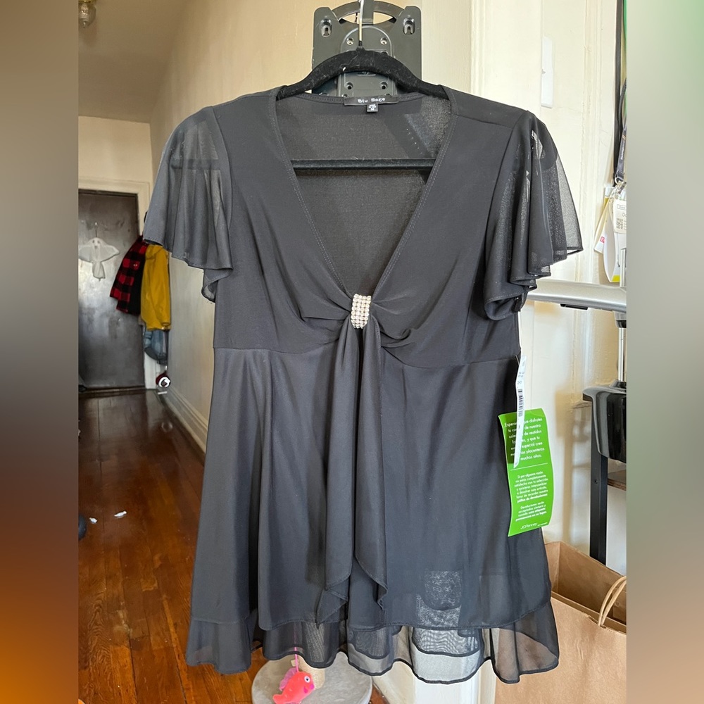Blu Sage Sheer Chiffon Flutter Sleeve Blouse - Size M